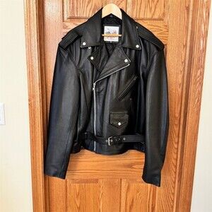 Excelled Motorcycle Jacket Mens Size 48 Black Belted Asym Zip Big & Tall